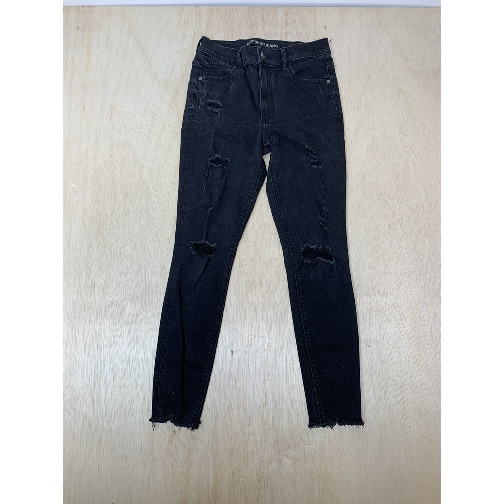 Express Jeans Ankle Legging Mid Rise‎ Womens Size 6 Distressed Black Denim Wash